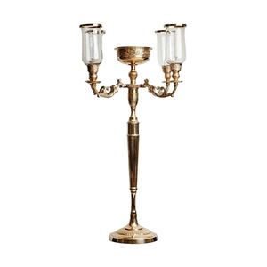 Candelabro de 5 brazos con parte superior de cristal, diseño de grabado, soporte de vela, mesa de boda, centro de mesa, soporte en relieve dorado, novedad - Product Image 1