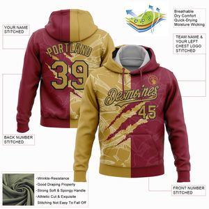 Custom Stitched Graffiti Pattern Old Gold Crimson-Black Scratch Sports Pullover Sudadera con capucha - Product Image 2