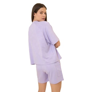 Nouvel arrivage Ensemble deux pièces décontracté de haute qualité pour femmes, hauts et shorts d'été de couleur unie pour filles avec impression personnalisée - Product Image 2