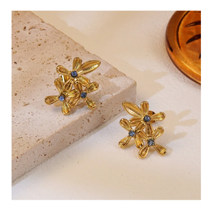 Pendientes de tuerca de perla trenzada de acero inoxidable Vintage para mujer, piedras de circón de aro Irregular, regalo de fiesta de plata de oro alto India - Product Image 2