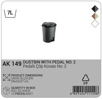 Afossa AK 149 Poubelle de rangement autoportante à pédale, 7L (1,8 Gal), en plastique écologique, durable, de style moderne, pour la gestion des déchets
