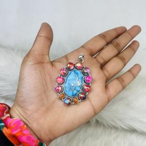 Oyster Copper Turquoise Pendant, 925 Sterling Silver Pendant, Oyster Pendant, Handmade Jewelry, Gift for Her, Gemstone Pendant - Product Image 2