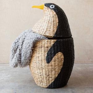 Panier en forme de pingouin pour enfants, rangement pour chambre d'adolescent, paniers décoratifs en jacinthe d'eau tissés - Product Image 1