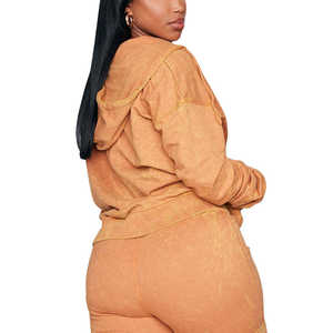 Conjunto de chándal para mujer con lavado ácido, ropa de calle para mujer, sudadera con capucha y pantalones de chándal con bordado desgastado Vintage, conjunto de chándal para mujer - Product Image 3