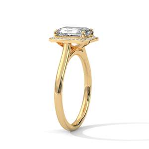 Bague de fiançailles avec halo de diamants de laboratoire taille émeraude, 2 carats, clarté VVS, or massif rose, jaune ou blanc, style vintage - Product Image 6