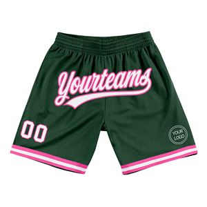 Industrie Direct Engro Sportswear Pantalones cortos de baloncesto Custom Hunter Green White-Pink Authentic Throwback Basketball Shorts - Product Image 1
