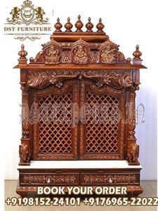 Templo de madera de teca de gran tamaño con cúpula triple Templo artesanal de madera de teca tradicional Diseñador Templo tallado a mano pulido natural - Product Image 2