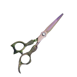 Tijeras de salón de belleza con mango elegante, tijeras de corte de pelo de peluquero de acero inoxidable alemán recubiertas de Color con reposapiés fijo - Product Image 4