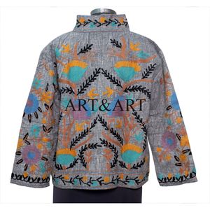 Chaqueta Acolchada de Invierno para Mujer, Tejida a Mano en Algodón, Bordada con Suzani, Abrigo Corto y Acogedor - Product Image 5