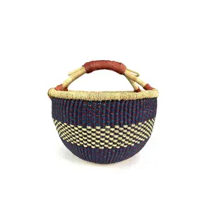 Venta al por mayor Boho Round Seagrass Bolga Basket African Cotton Woven Storage Laundry Basket con asas para uso en la cocina - Product Image 1