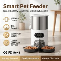 Distributeur automatique de nourriture pour animaux de compagnie en acier inoxydable 4,5 L avec contrôle WiFi via application, double alimentation, vente en gros, directement de l'usine