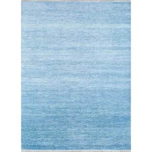 Kairos Blue Hand Knotted Wool Viscose <b>Rug</b> Solid Color Abstract for Home Hallway Bedroom Rectangular Shape Handmade SKWV-26 - Product Image 1