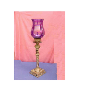 Lámpara larga decorativa de latón y vidrio púrpura para mesa de comedor - Product Image 1