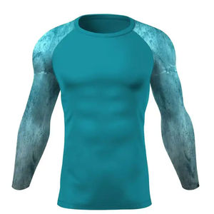 Vêtements de gymnastique de compression personnalisés pour hommes chemises de compression à manches longues imprimées par sublimation tissu tissé en polyester/coton - Product Image 1