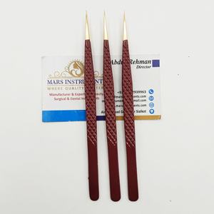 Pince à épiler pour extensions de cils à pointe droite, pointe isolante en diamant rouge, pointe pointue, en acier inoxydable - Product Image 2