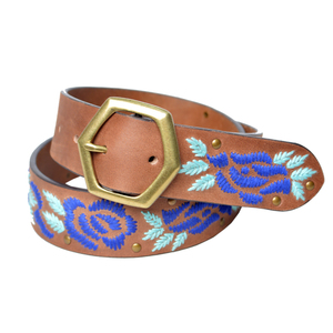 เข็มขัดหนังวัวแท้สำหรับทุกเพศคุณภาพสูงความยาวตามสั่งปักลายดอกไม้สไตล์ตะวันตกดีไซน์ใหม่ - Product Image 1