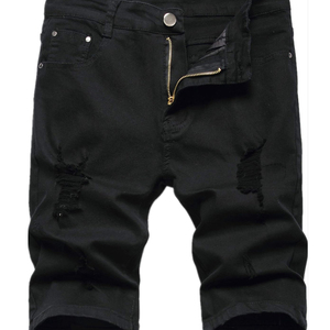 กางเกงยีนส์ขาสั้นทรงตรงวินเทจของผู้ชายออกแบบได้ตามต้องการมีกระดุมประดับหมุดขาดระบายอากาศได้ดีสำหรับฤดูใบไม้ผลิฤดูหนาว - Product Image 1