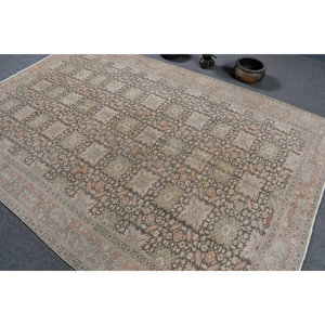 Alfombra de lana Beige antigua de 6,4x9,5 pies, alfombra turca Vintage hecha a mano, retales Rectangulares de látex para dormitorio adolescente, pasillo, felpa - Product Image 4