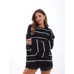 Pull en tricot rayé ample noir et écru pour un style décontracté pour la saison d'automne - Product Image 4