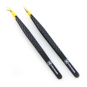 Kounain Pince à cils en acier inoxydable de 14cm de qualité professionnelle Isolation fine 45 degrés Sharp Satin Nano Fiber Pointed for - Product Image 5