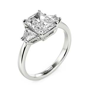 Jeulia Men's Moissanite Three Stone <b>Emerald</b> Cut Rhodium Plated Sterling <b>Silver</b> Engagement <b>Ring</b> - Product Image 3
