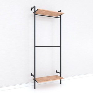 KQA68050 Perchero Plegable de 2 Niveles, Diseño Simple con Estructura de Hierro y Madera de Caucho para Armario y Tienda de Ropa - Product Image 3