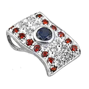 925 Silver Garnet & <b>Sapphire</b> Pendant Elegant Timeless Women's Gift Jewelry with 24K Gold Plating for Daily Wear & Parties - Product Image 3