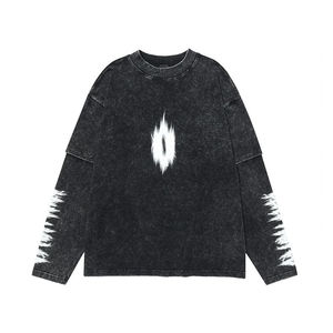 Camiseta de manga doble con lavado ácido largo y logotipo personalizado para hombre, camiseta de gran tamaño, camiseta de manga doble con lavado ácido a la moda - Product Image 1