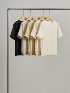 Camiseta básica de seda de verano para mujer, cuello redondo, manga corta, tela de punto, función antibolitas, camisetas para mujer - Product Image 4