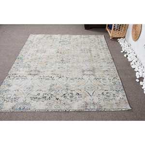 Tapis turc vintage, dimensions 5,5x6,46 pi (167x197 cm), tapis en laine beige patchwork - Product Image 1