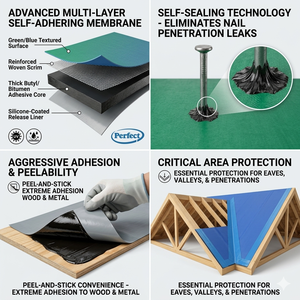 Sous-couche de <span class=keywords><strong>toiture</strong></span> autocollante, protection contre la glace et l'eau, membrane imperméable haute température à peler et coller pour les avant-toits et les traverses - Product Image 2