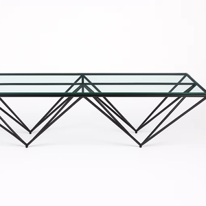 Table basse rectangulaire contemporaine en verre écologique et durable avec petit panneau lumineux en verre et acier inoxydable - Product Image 1