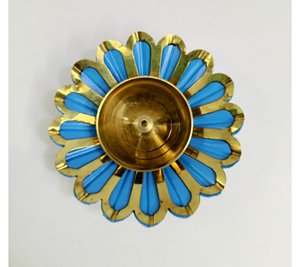 Modern Spiritual <b>Oil</b> <b>Lamp</b> <b>Brass</b> and Silver Tortoise Diya with Lit Flame Decorative Pooja Item Painted Metal Technique - Product Image 4