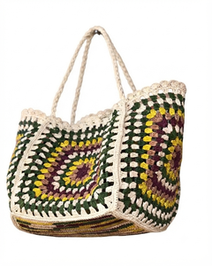 Bolso de Hombro Bohemio de Ganchillo Duradero y a la Moda con Patrón Floral Geométrico, Parte Superior Abierta, Correa Única, Bolso de Compras de Verano - Product Image 1