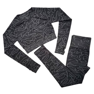 Conjunto de Yoga sin Tirantes para Mujer, 2 Piezas, Top Corto de Manga Larga, Leggings Largos de Cintura Media, Poliéster/Algodón Transpirable - Product Image 1