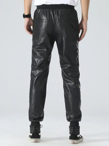 กางเกงหนังผู้ชายมีกระเป๋าซิป | กางเกงผู้ชายผ้าย่นไม่ยับง่ายย้อมสีเรียบง่ายสวมใส่สบายและทันสมัย - Product Image 3