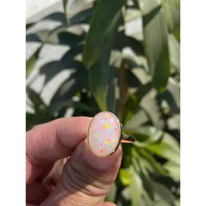 14k Rose <b>Gold</b> and Rhodium Plated Natural <b>Opal</b> <b>Ring</b> Fashionable Trendy Bezel Setting Gift with Inlay Style - Product Image 2