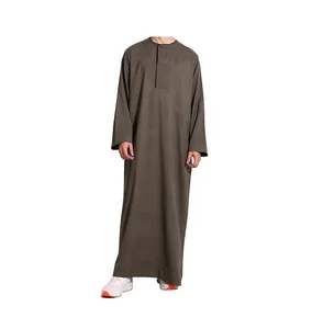 Latest New Fashion Men Thobe Silk Fabric Traditional Islamic Arabic Dress Al Daffah Jubba Thobes With Custom Your Logo