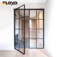 Porte battante française Eloyd à double battant pour l'intérieur en aluminium trempé entrée en verre avec design coulissant en acier