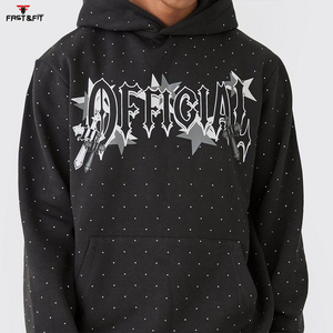 2025 Top Trending Chándal de manga larga para hombre Material de algodón de alta calidad Logotipo personalizado Impresión de diamantes de imitación con capucha para invierno - Product Image 6