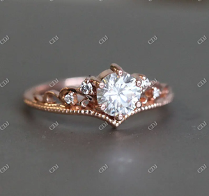 Anillo de compromiso de moissanita Miligrain, anillo de boda redondo de oro sólido de 18k con acentos, Tiara clúster, precio al por mayor - Product Image 2