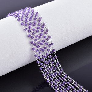 Natural Purple Amethyst Micro Faceted Round <b>Beads</b> 925 Sterling <b>Silver</b> <b>Rosary</b> Chain Amethyst Stone Wire Wrapped Link Chain Bulk - Product Image 2