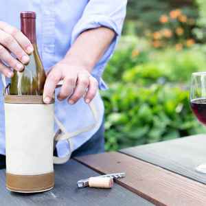 Porte-bouteille de vin en cuir véritable imperméable de style pique-nique avec sangle, emballage de voyage sécurisé, utilisation pour offrir en cadeau LWH-0052 - Product Image 2