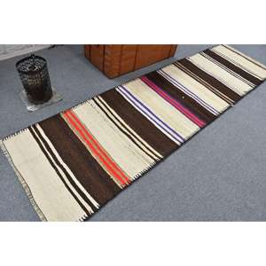 Alfombra de 2.7x10.2 pies, Alfombra Turca Vintage, Alfombra de Lana Marrón - Product Image 1