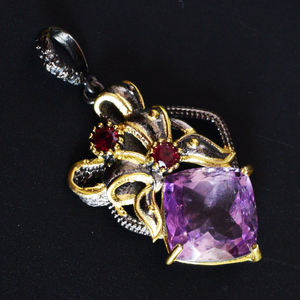 925 Solid <b>Silver</b> Gemstone <b>Necklace</b> Natural Amethyst & Garnet Pendant for Women at Wholesale Price - Product Image 4