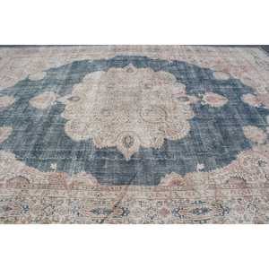 Alfombra Vintage, Alfombra Turca Extra Grande de 9.7x13.7 pies, Alfombra de Lana Azul Marrón Estilo Suroeste - Product Image 4