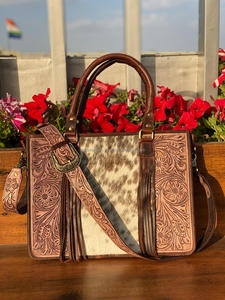 Nuevo bolso de mano con borlas de cuero de vaca a mano, nuevo bolso de mano de cuero de vaca con estilo occidental, conjunto combinado de cuero genuino - Product Image 3