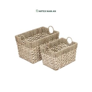 Eco Friendly Seagrass x Palm Handwoven <b>Baskets</b> Set of 2 for <b>Laundry</b> and Home Storage - Product Image 6