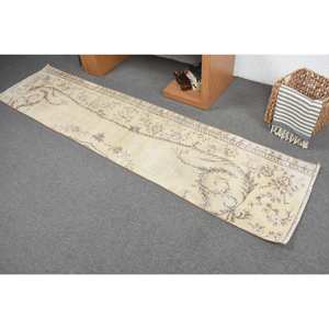 Alfombra de lana turca Vintage de estilo clásico, 2x8,3 pies, diseño de retazos marrón Beige, látex Para áreas grandes, forma rectangular para vivir - Product Image 4