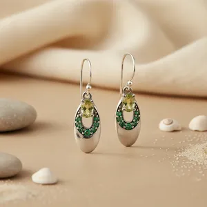 Boucles d'oreilles pendantes en argent 925 pour femmes, bijoux fantaisie avec pierre de péridot - Product Image 1